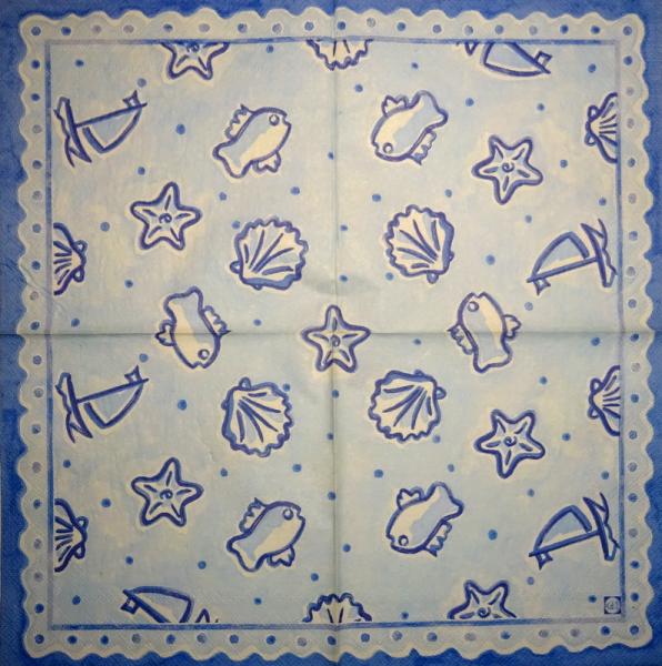 094 Muscheln - 3-lagig (blau) - Home Fashion